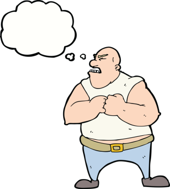 Bir insan tarafından çizilmiş düşünce baloncuğu olan vahşi bir adam.