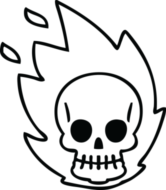 Bir insan tarafından çizilmiş tuhaf bir kafatası çizimi.