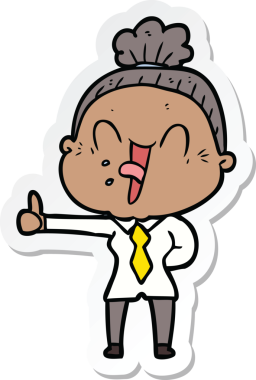 Bir insan tarafından çizilmiş mutlu yaşlı bir kadının çıkartması.