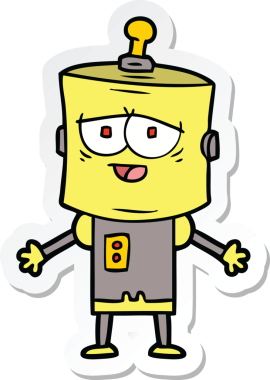 Bir insan tarafından çizilmiş robot karikatür çıkartması.