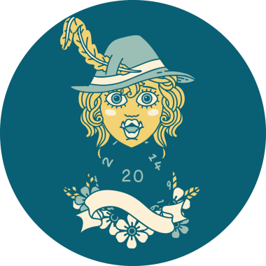 Retro Dövme Tarzı Bir insan tarafından çizilmiş 20 zarlı yarı ork ozan karakteri