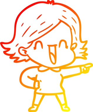 Bir insan tarafından çizilmiş gülen bir kadının çizgi film çizimi.