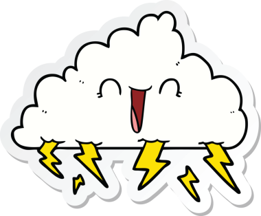 Bir insan tarafından çizilmiş bir karikatür gökgürültüsü bulutunun çıkartması