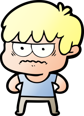 Bir insan tarafından çizilmiş sinirli çizgi film çocuğu.