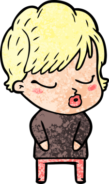 Bir insan tarafından çizilmiş gözleri kapalı çizgi film kadını.