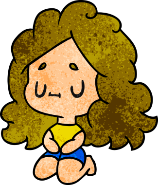 Bir insan tarafından çizilmiş sevimli bir kawai kızının desenli çizimi.