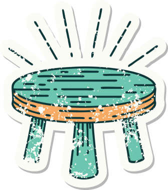 Bir insan tarafından çizilmiş eski dövme stili tahta bir tabure.