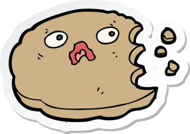 Bir insan tarafından çizilmiş karikatür ısırılmış kurabiye etiketi.