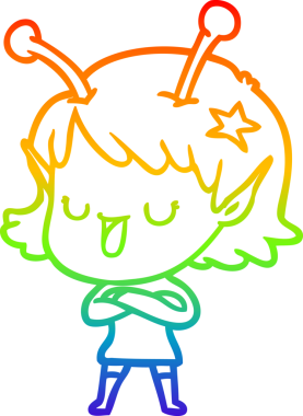 gökkuşağı gradyan çizimi mutlu bir uzaylı kız çizgi filmi bir insan tarafından çizildi