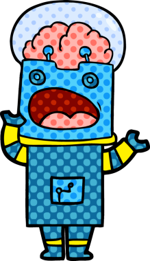 Bir insan tarafından çizilmiş çizgi film robotu