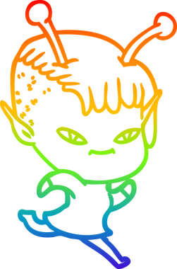 Gökkuşağı gradyan çizgisi bir insan tarafından çizilmiş şirin bir uzaylı kızın çizimi.