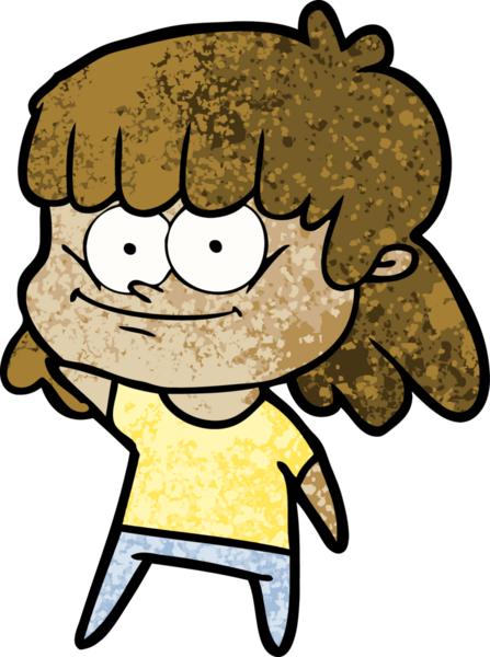 Bir insan tarafından çizilmiş gülümseyen çizgi film kızı.