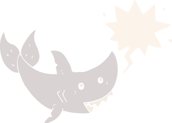 Bir insan tarafından çizilmiş, konuşma baloncuklu çizgi film köpekbalığı.