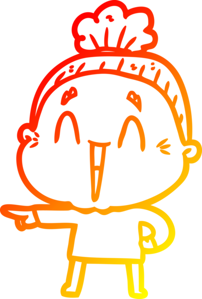 Bir insan tarafından çizilmiş mutlu, yaşlı bir kadının sıcak çizgi çizimi.