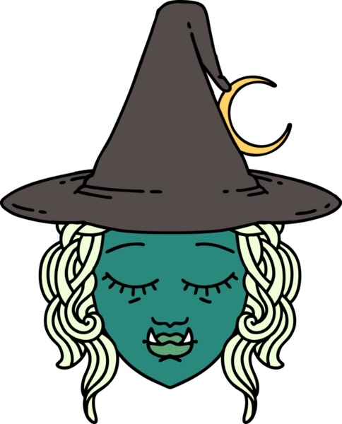 Retro Dövme Biçimi Bir insan tarafından çizilmiş yarım orc cadı yüzü