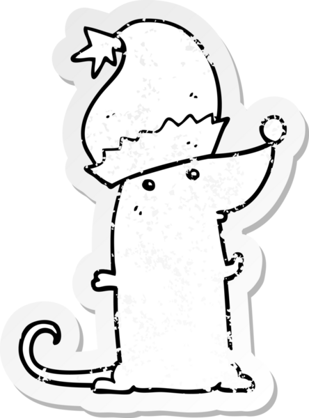 Bir insan tarafından çizilmiş Noel şapkası giyen bir farenin sıkıntılı çıkartması.