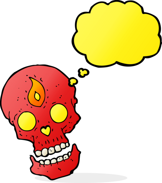 Bir insan tarafından çizilmiş düşünce baloncuklu mistik kafatası.