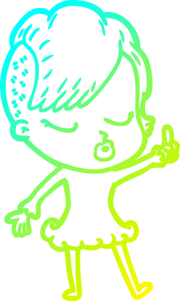 Bir insan tarafından çizilmiş soğuk gradyan çizgi film karakteri güzel hippi kız.