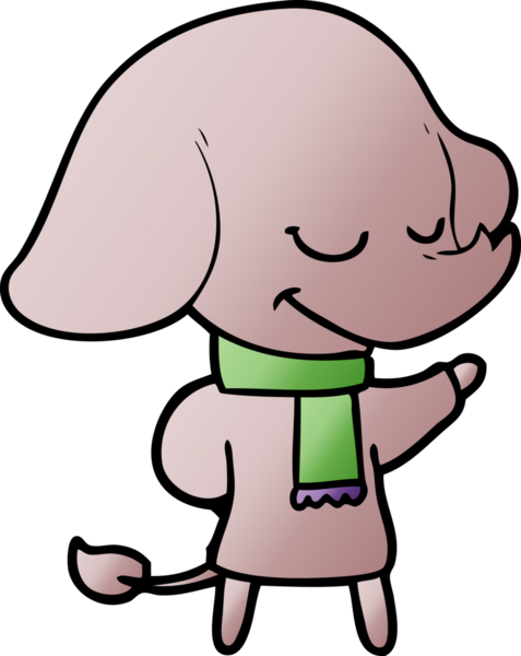 Bir insan tarafından çizilmiş eşarp takan gülümseyen bir fil.