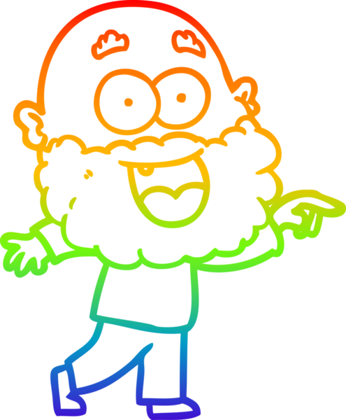 Karikatür çizen gökkuşağı gradyan çizimi. Bir insan tarafından çizilmiş sakallı çılgın mutlu adam.