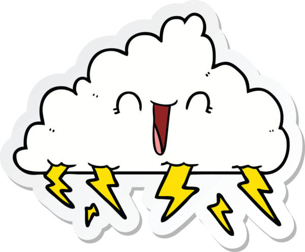 Bir insan tarafından çizilmiş bir karikatür gökgürültüsü bulutunun çıkartması