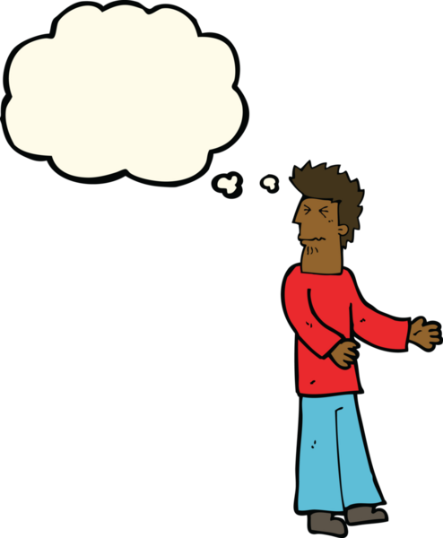 Bir insan tarafından çizilmiş düşünce baloncuğu olan tiksinmiş bir adam.