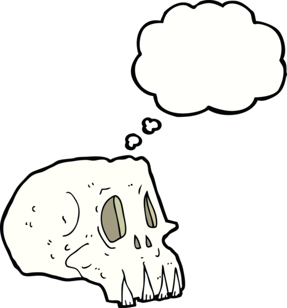 Bir insan tarafından çizilmiş düşünce baloncuklu garip kafatası.