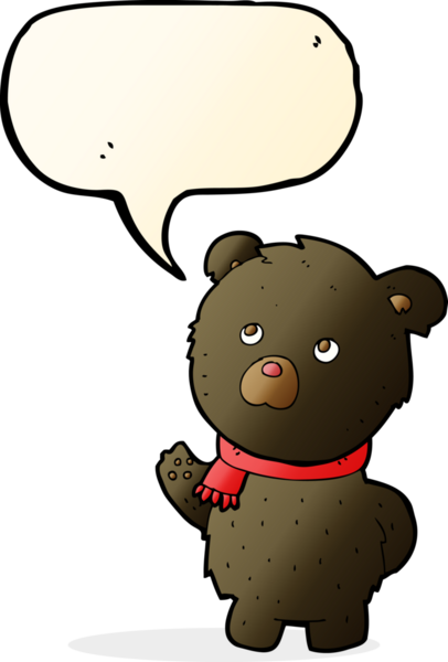 Bir insan tarafından çizilmiş konuşma baloncuğu olan sevimli siyah ayı.