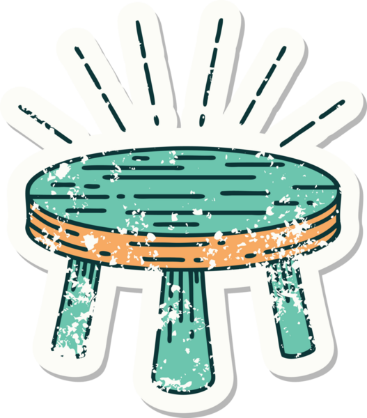 Bir insan tarafından çizilmiş eski dövme stili tahta bir tabure.