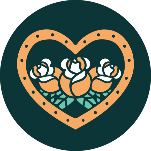 Bir insan tarafından çizilmiş kalp ve çiçeklerin ikonik dövme şekli