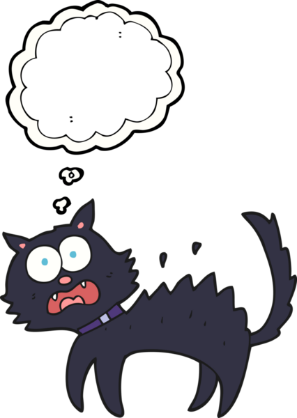 Serbest çizim düşünce balonu çizgi filmi bir insan tarafından çizilmiş kara kediyi korkuttu.