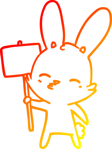 Bir insan tarafından çizilmiş levhası olan meraklı bir tavşan çizgi filmi.