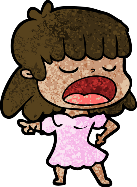 Çizgi filmdeki kadın bir insan tarafından yüksek sesle çizilmiş.