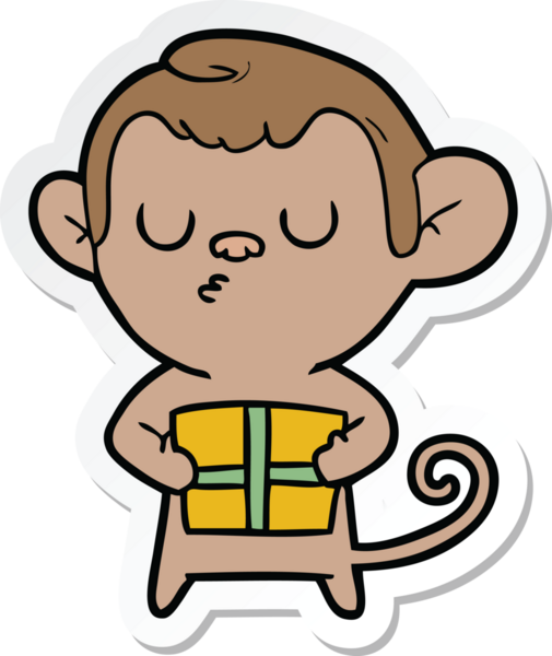 Bir insan tarafından çizilmiş çizgi film maymununun çıkartması.