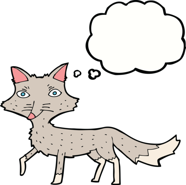 Bir insan tarafından çizilmiş düşünce balonu olan küçük bir kurt.