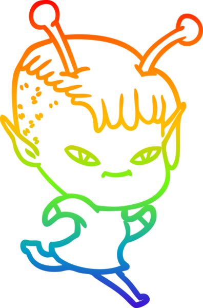 Gökkuşağı gradyan çizgisi bir insan tarafından çizilmiş şirin bir uzaylı kızın çizimi.