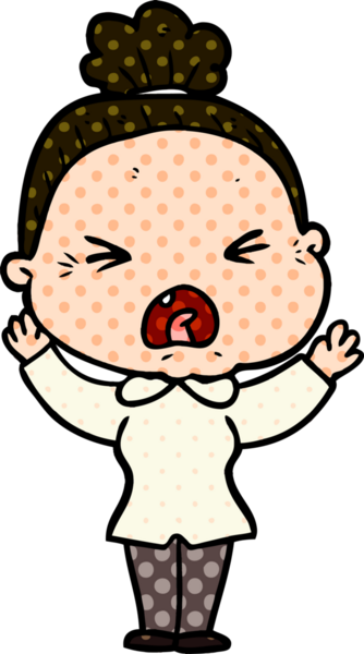 Bir insan tarafından çizilmiş kızgın yaşlı kadın çizgi filmi.