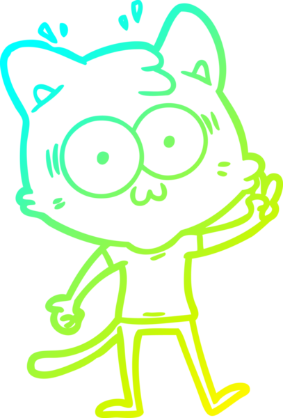 Bir çizgi filmin soğuk gradyan çizimi bir insan tarafından çizilmiş sürpriz bir kedi.