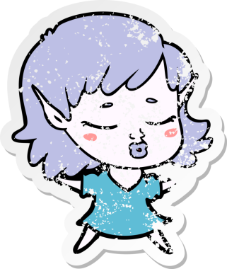 Bir insan tarafından çizilmiş güzel bir elf kızının sıkıntılı çıkartması.