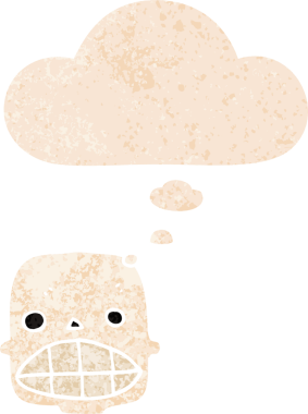 grunge 'da düşünce baloncuğu olan karikatür kafatası bir insan tarafından çizilmiş gerilimli retro doku