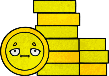 Bir insan tarafından çizilmiş eski grunge desenli bozuk paraların karikatürü