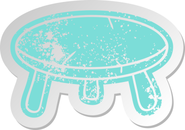 Bir insan tarafından çizilmiş ahşap bir taburenin eski bir karikatür çıkartması.