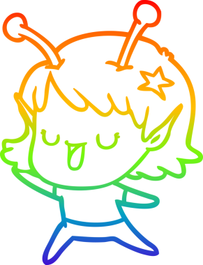 gökkuşağı gradyan çizimi mutlu bir uzaylı kız çizgi filmi bir insan tarafından çizildi