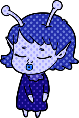 Bir insan tarafından çizilmiş sevimli uzaylı kız çizgi filmi.