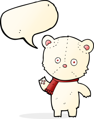 Bir insan tarafından çizilmiş konuşma baloncuğuyla kutup ayısını sallayan çizgi film.