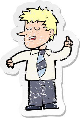 Bir insan tarafından çizilmiş iyi bir fikri olan bir karikatürcünün sıkıntılı retro yapıştırması.