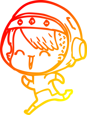 Bir insan tarafından çizilmiş mutlu bir uzay kızının sıcak çizgi çizimi