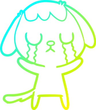 Bir insan tarafından çizilmiş ağlayan şirin bir köpeğin soğuk gradyan çizimi.