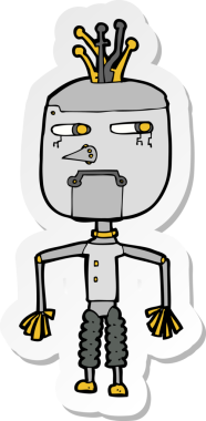 Bir insan tarafından çizilmiş robot karikatür çıkartması.