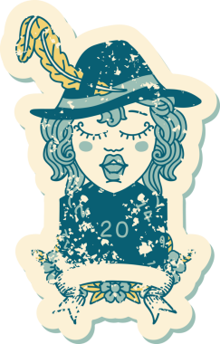 Retro Dövme Tarzı İnsan Ozan Karakteri Bir insan tarafından çizilmiş doğal 20 zar ile